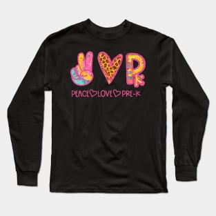 Leopard Peace Love Pre-K Prek First Day Of School Teacher Long Sleeve T-Shirt